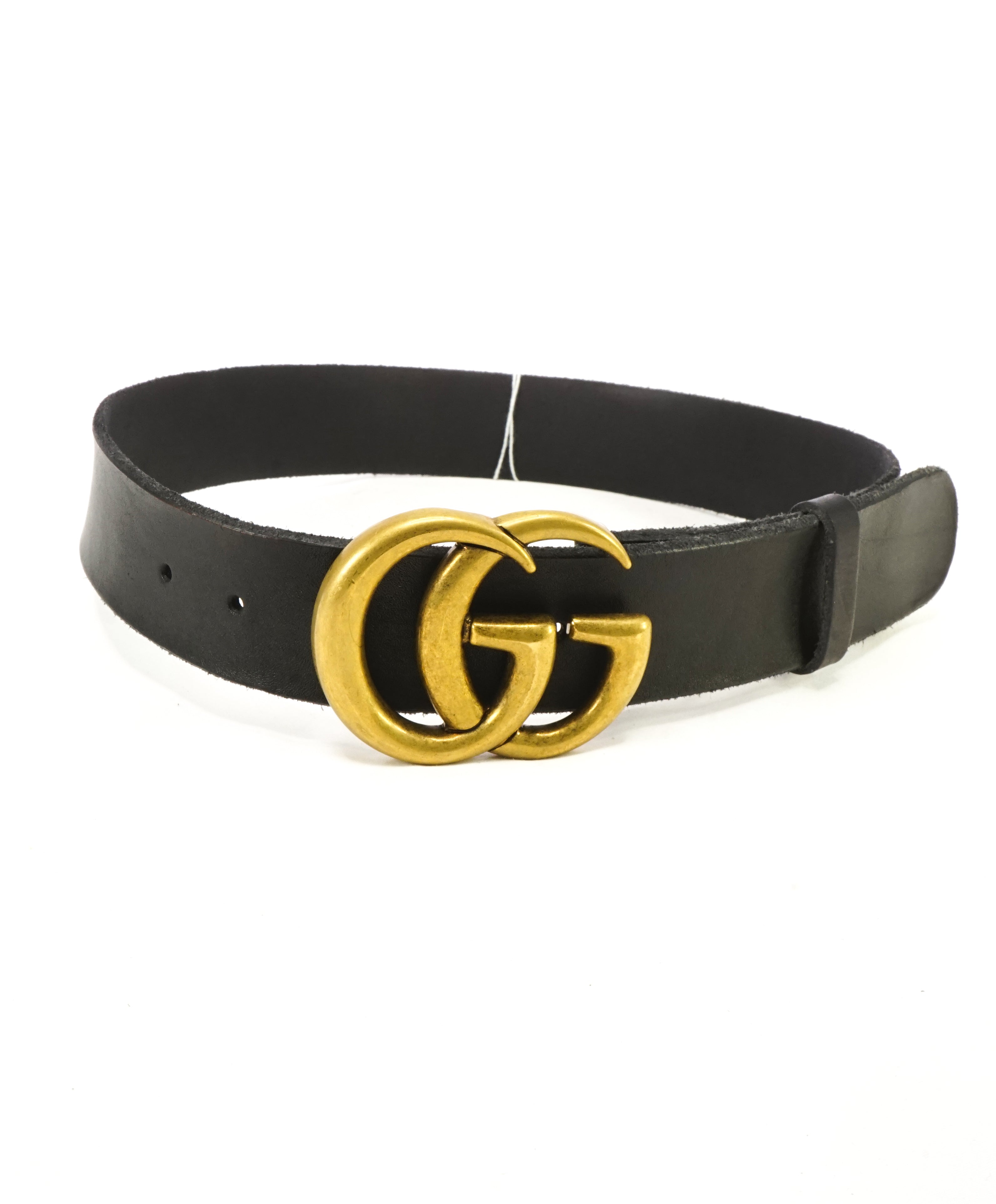 GUCCI - Leather Belt With Double Gold G Distressed Buckle - 28W (70CM ...
