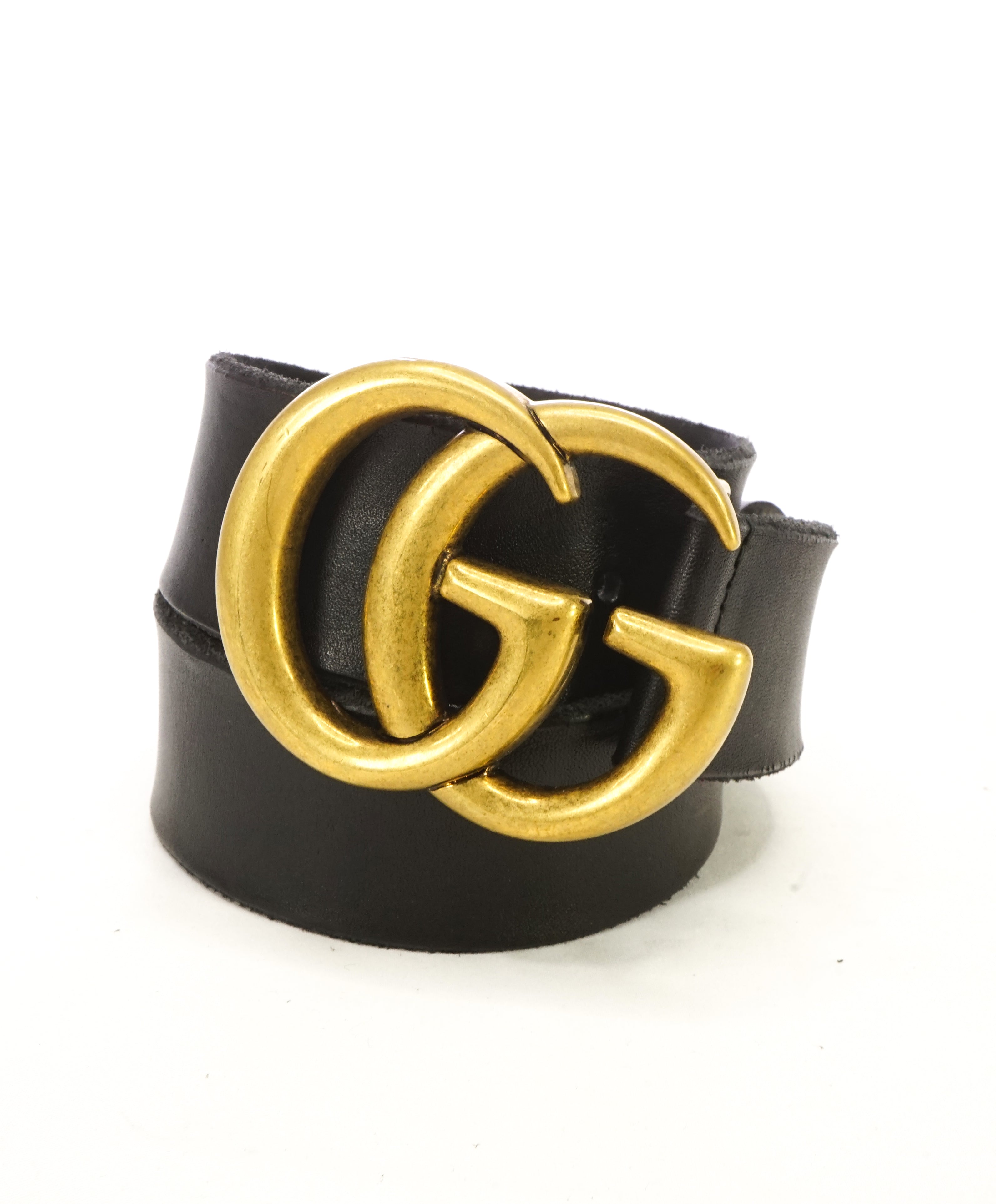 GUCCI - Leather Belt With Double Gold G Distressed Buckle - 32W (80CM ...
