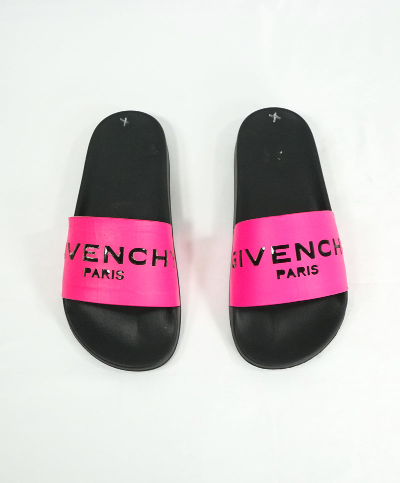 GIVENCHY - Iconic Neon Pink Monogram Logo Slides Sandals - 6 – Luxe Hanger
