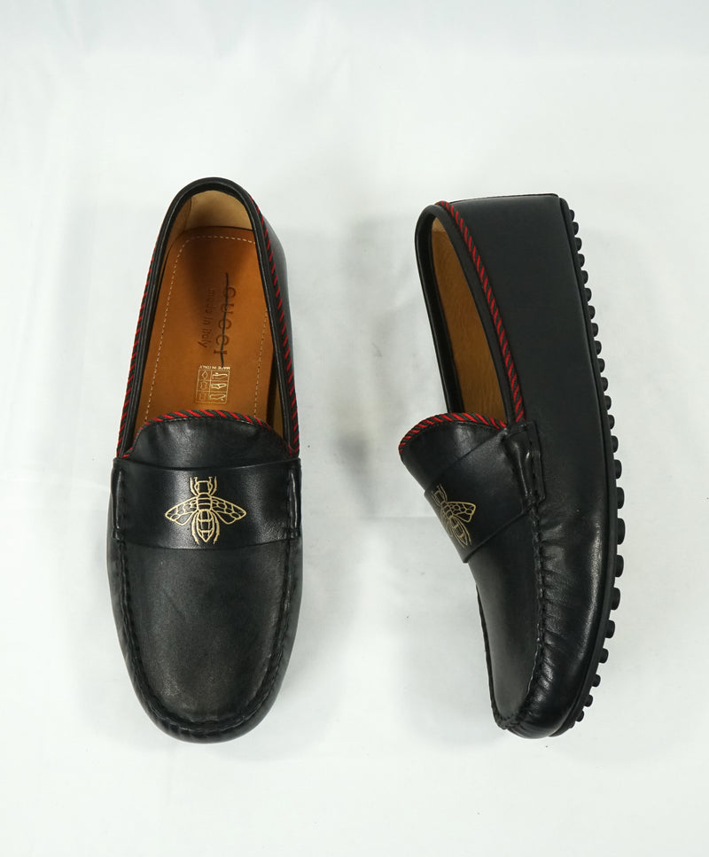 Supermarked Sober afgår GUCCI - "Bee" Gold Logo Driving Loafers With Green & Red Detailing - 1 –  Luxe Hanger