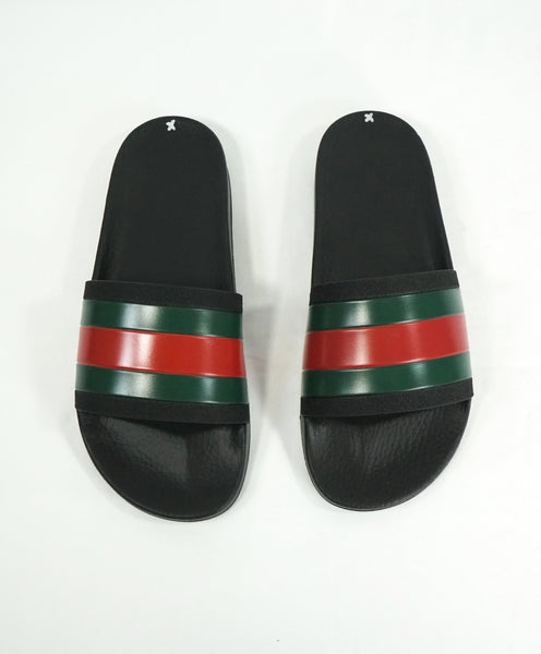 GUCCI -Iconic Green & Red Stripe Slides 