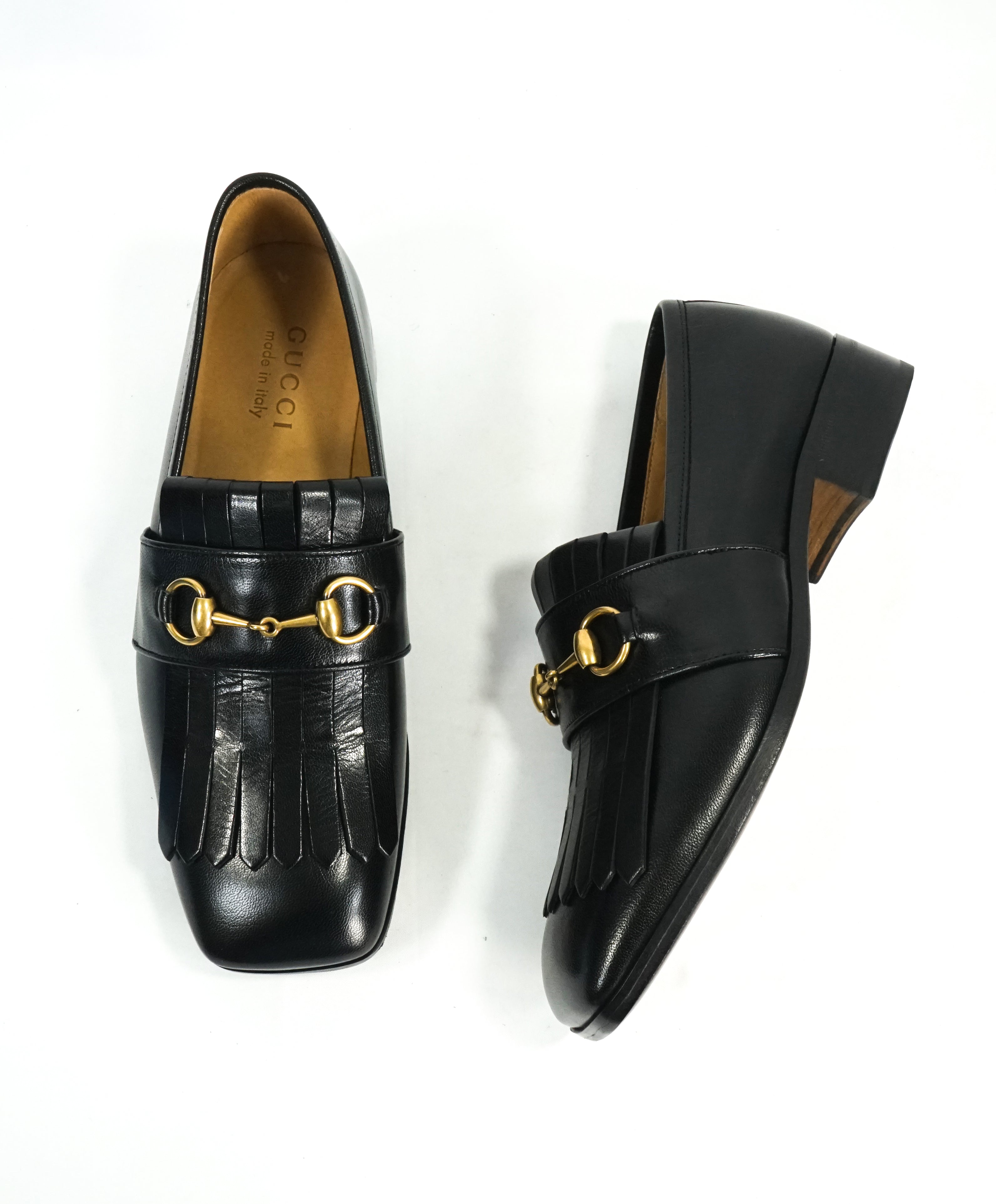 gucci leather fringe horsebit loafer