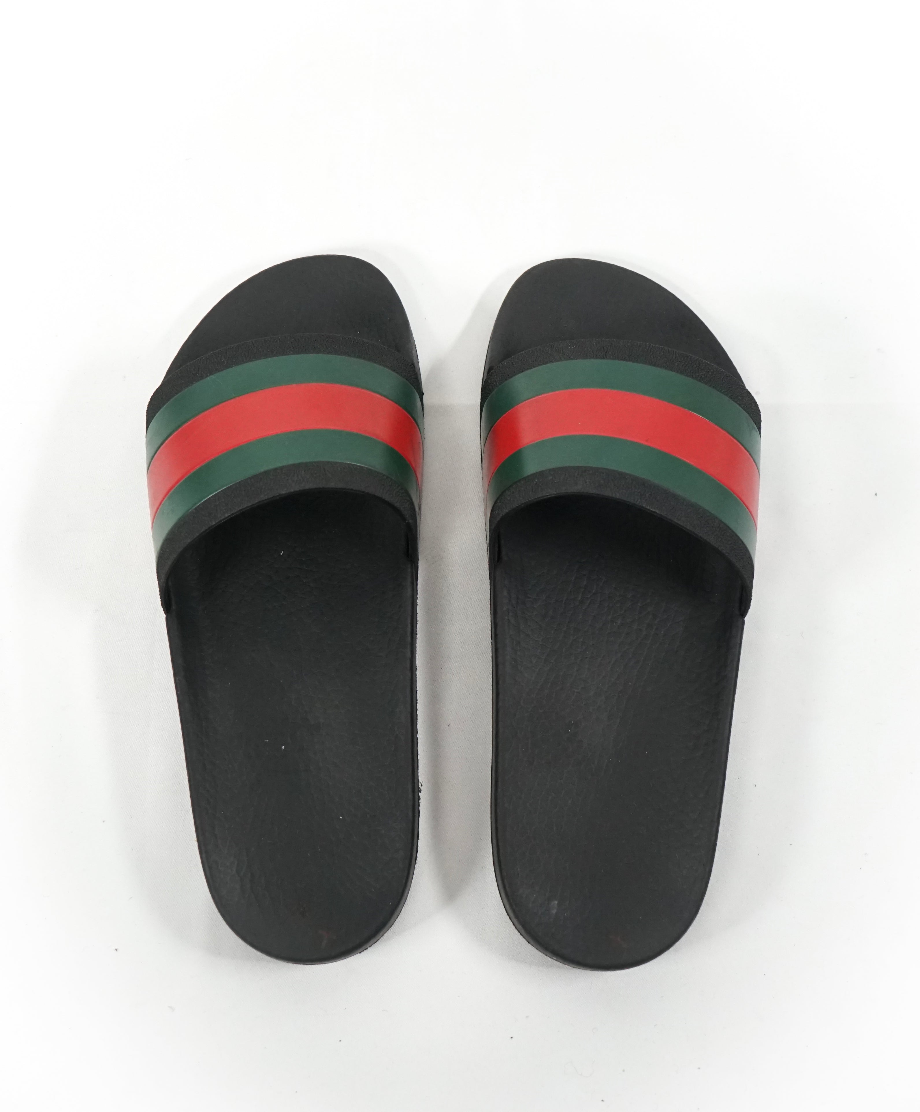 black red and green gucci slides