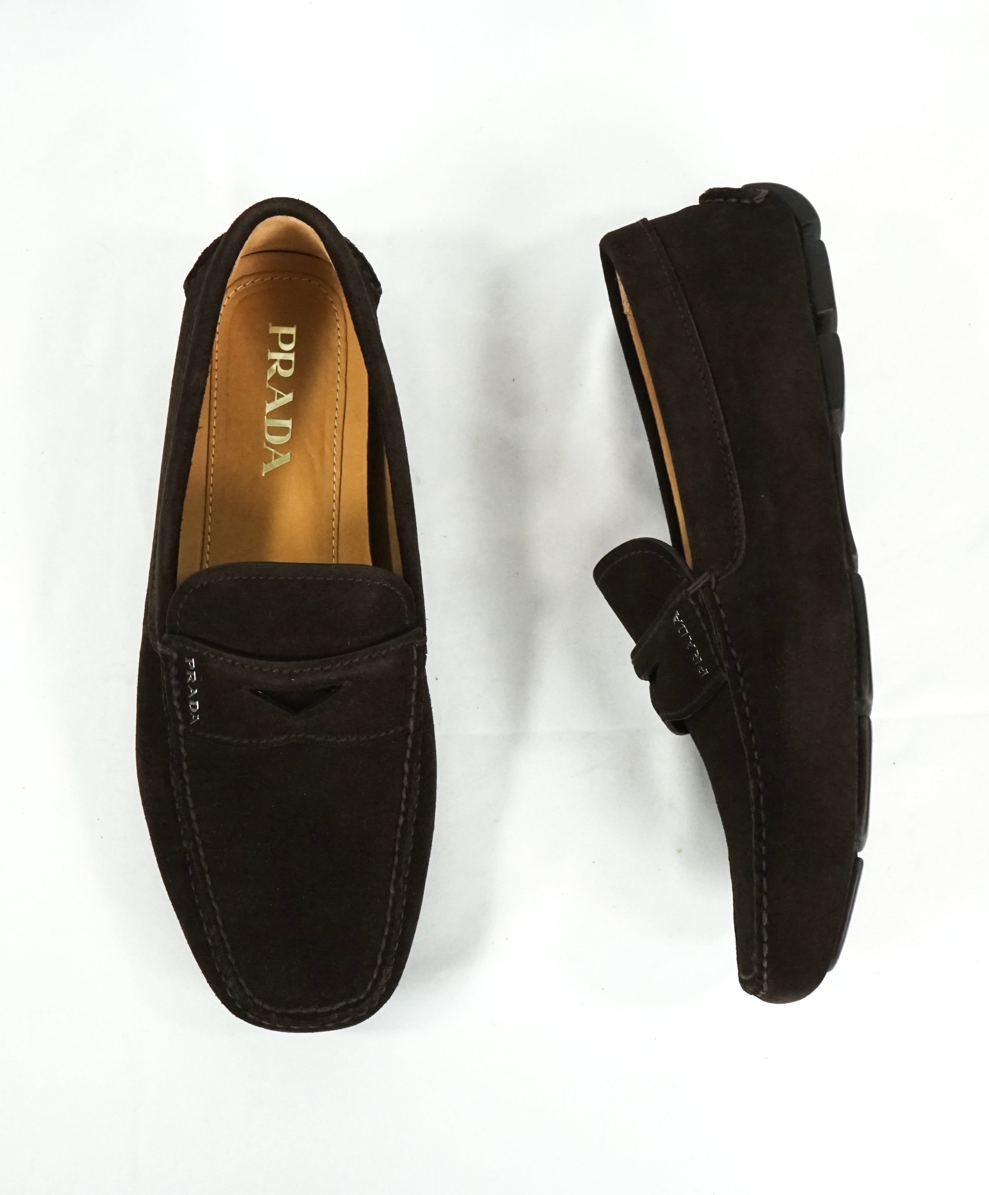 PRADA - Brown Suede Penny Loafers With 