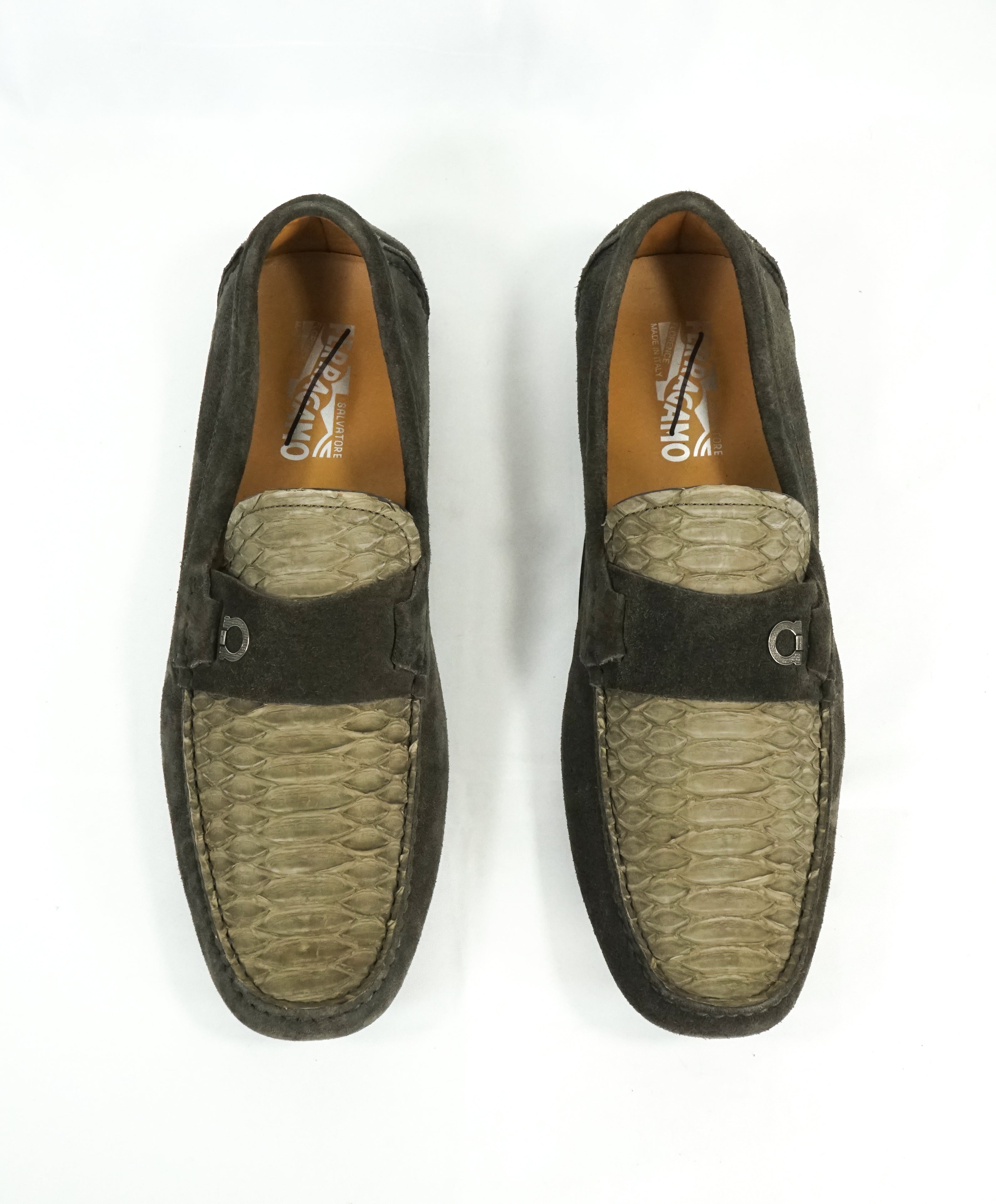 SALVATORE FERRAGAMO - Python & Suede Side Gancio Bit Loafer - 10.5 D ...