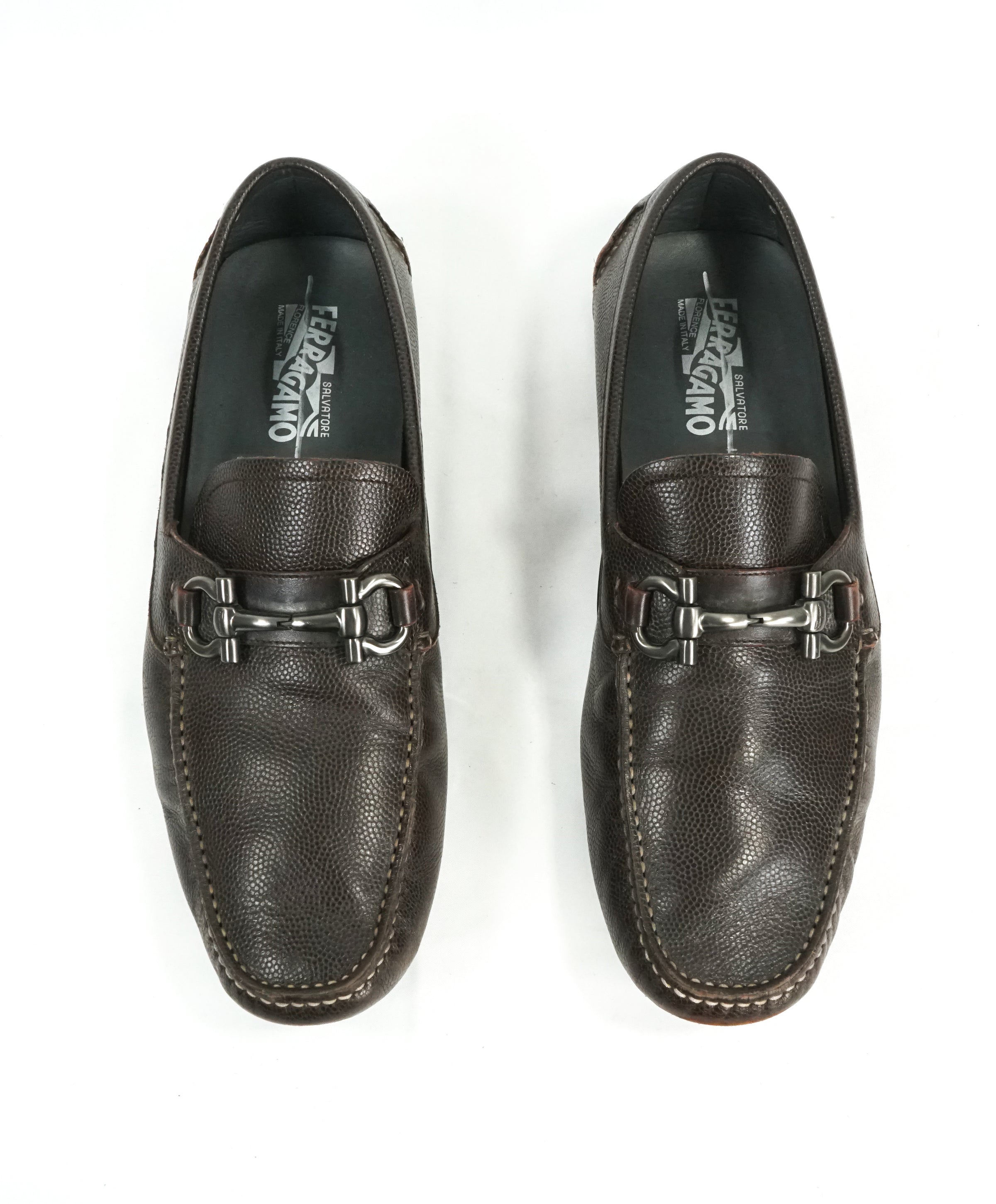 SALVATORE FERRAGAMO - “Parigi” Brown Grained Pebbled Leather Loafers ...