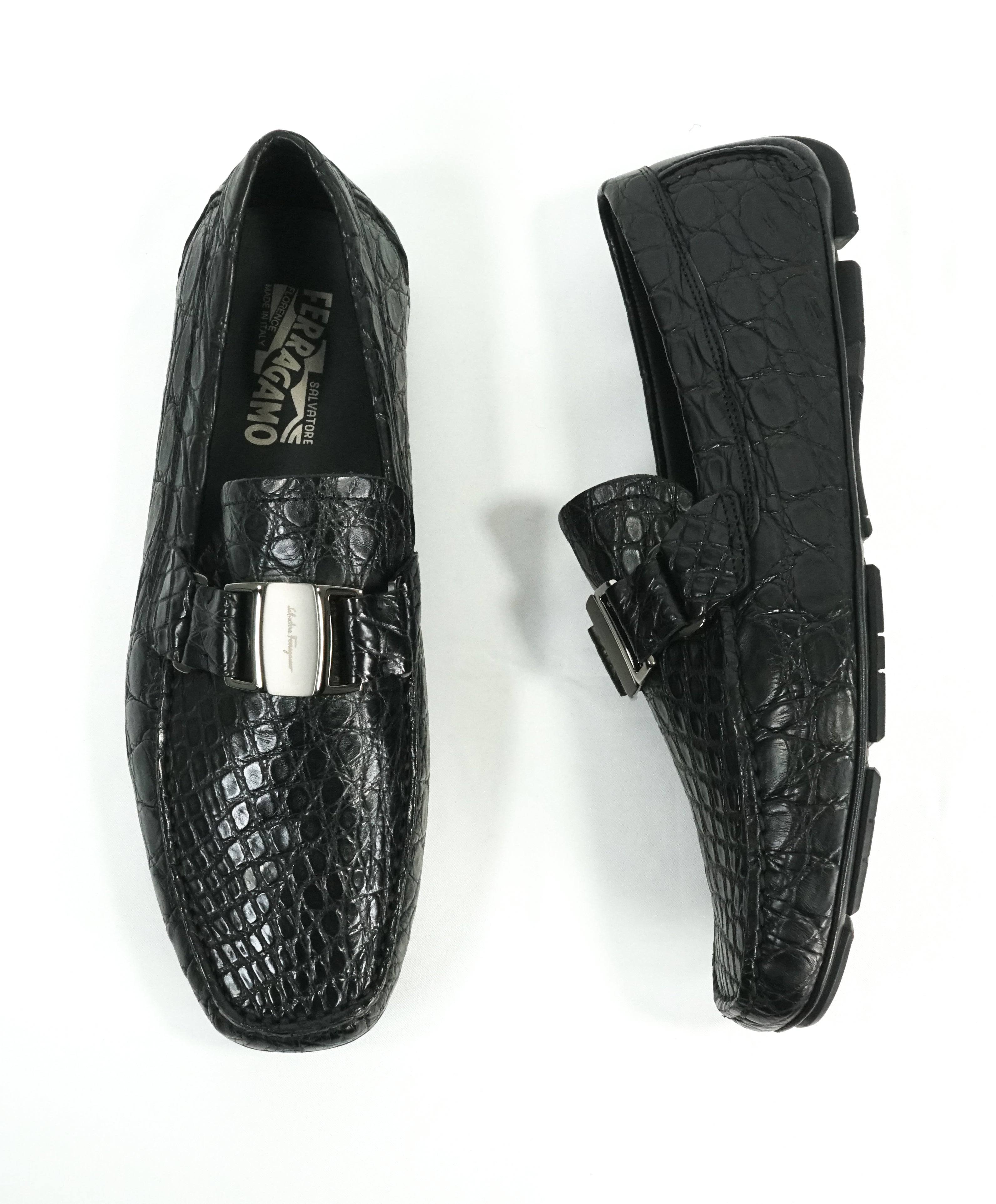 black crocodile loafers