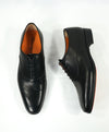 SANTONI - “Fenwick” Black Plain Vamp Slim Oxfords Orange Sole - 10.5