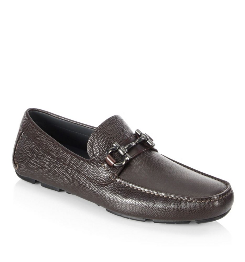 SALVATORE FERRAGAMO - “Parigi” Brown Grained Pebbled Leather Loafers ...