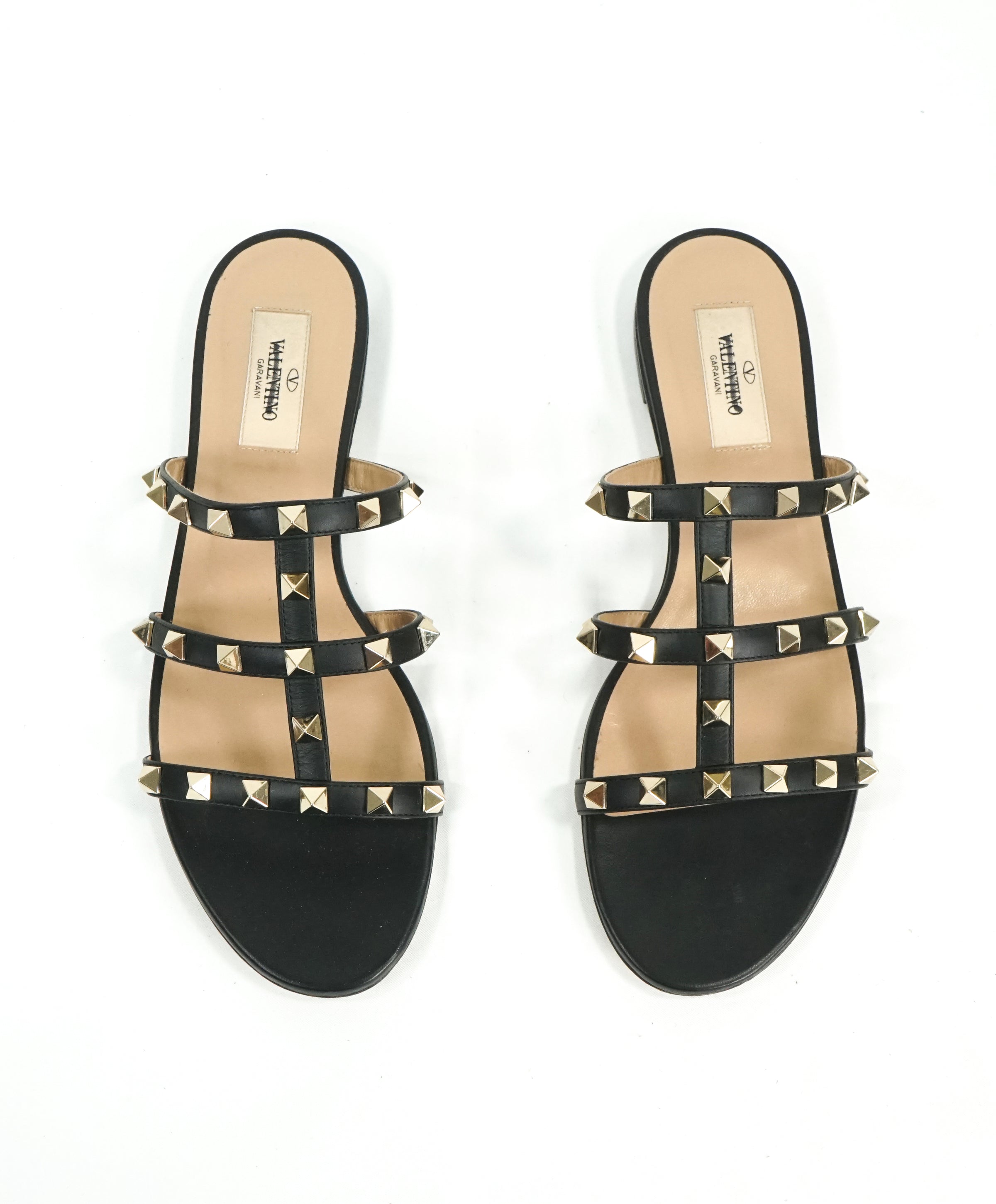 VALENTINO GARAVANI - Rockstud Caged Slides Black Sandal Flats - 8 ...