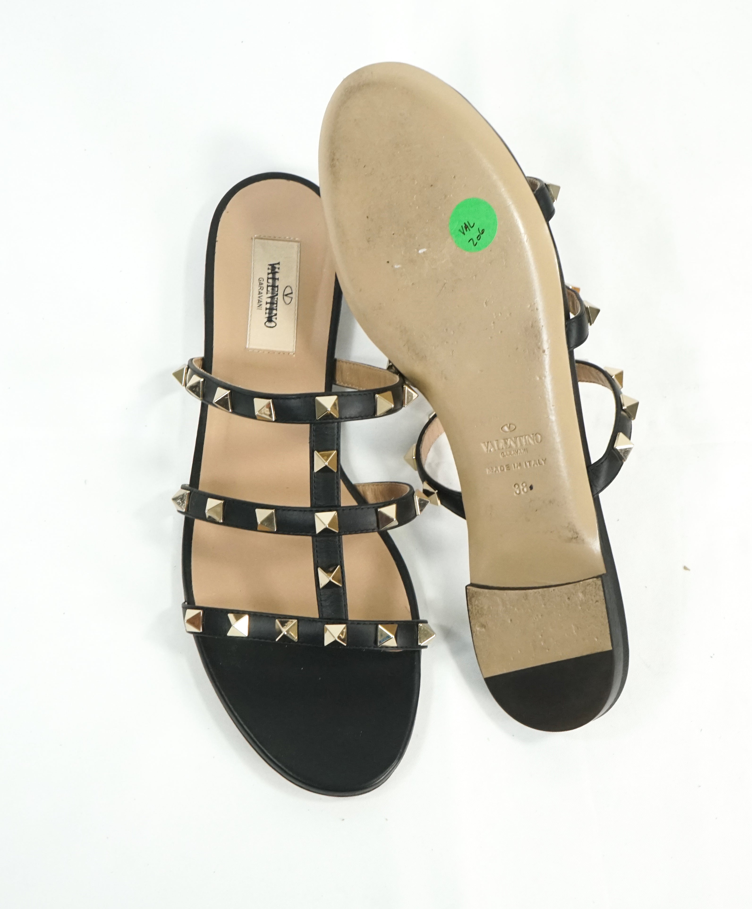 VALENTINO GARAVANI - Rockstud Caged Slides Black Sandal Flats - 8 ...