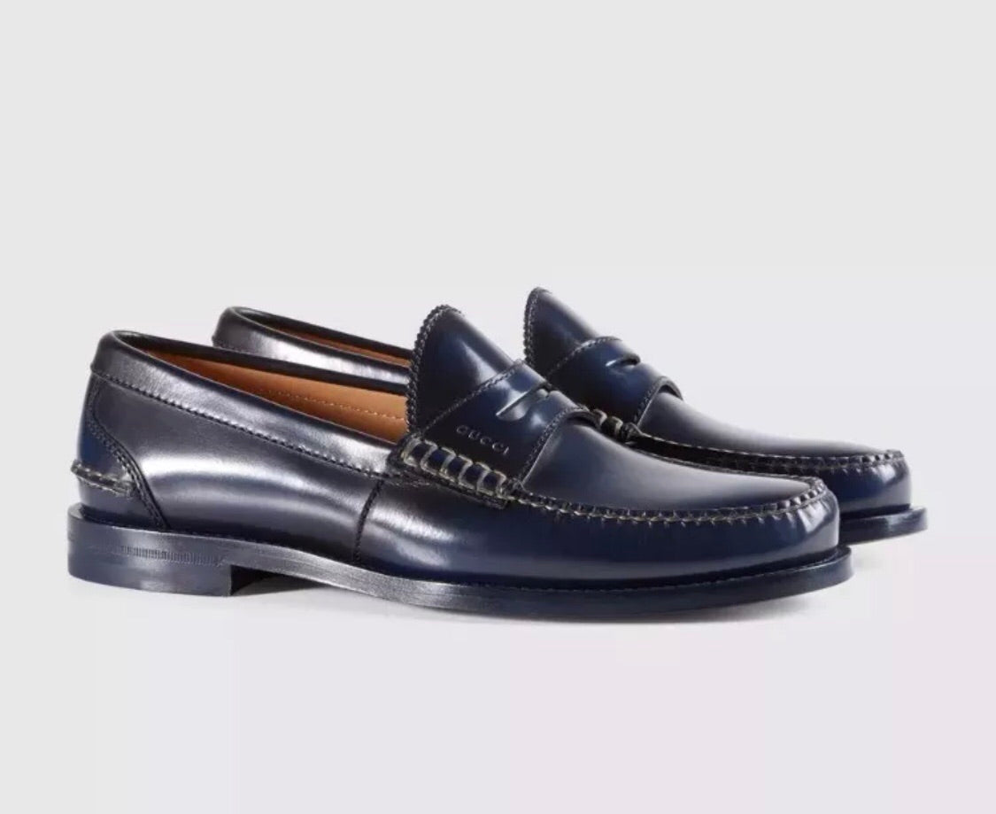 - Blue leather penny loafers - – Luxe Hanger
