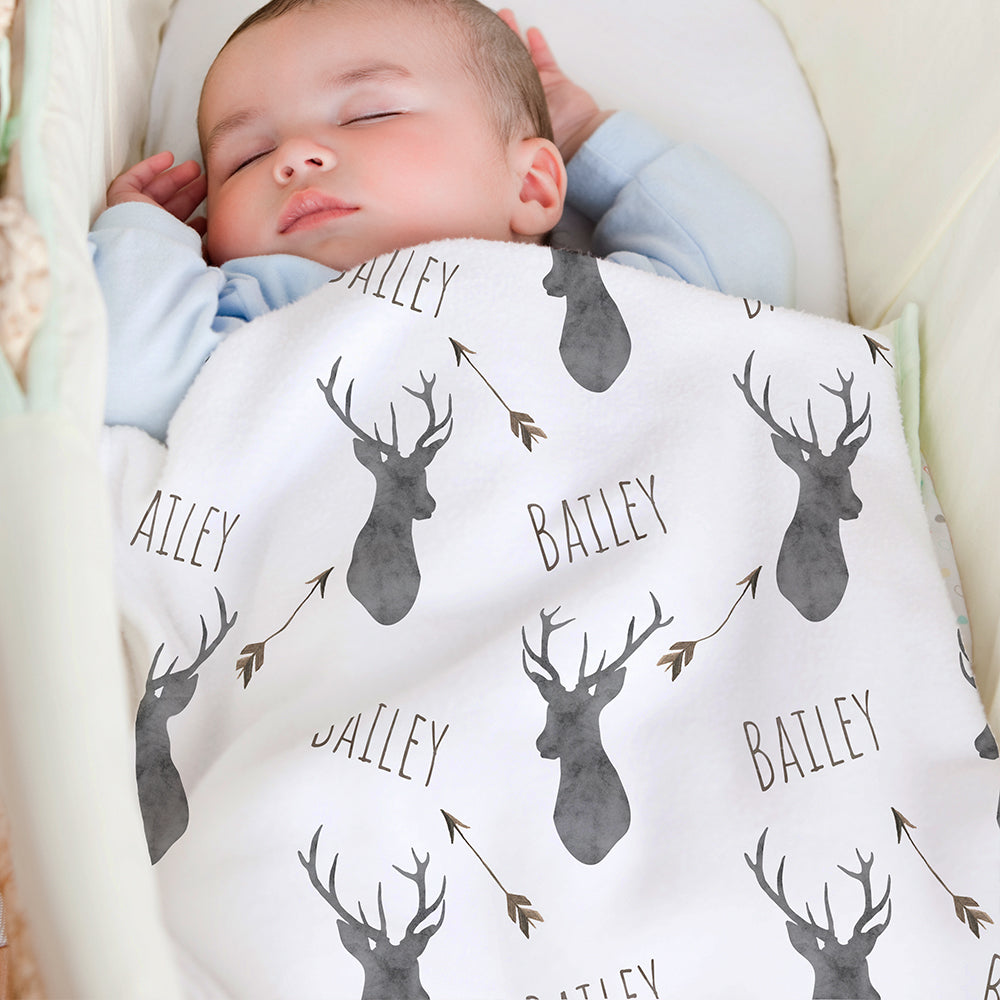 Deer baby blanket, Woodland blanket, Personalized baby boy blanket, Fl