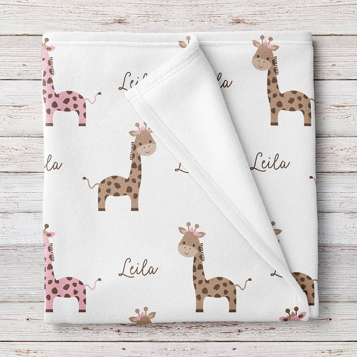 Giraffe Fleece Personalized Baby Girl Blanket