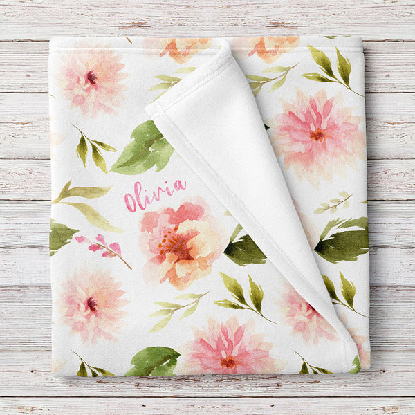 Download Personalized Baby Girl Name Blanket, Floral Pink Dahlia ...
