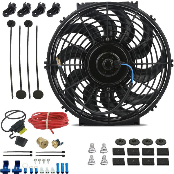 American Volt Dual 12 Inch Automotive Electric Engine Radiator Cooling  Fans Upgraded 90W Motor 180'F Push-in Fin Probe Thermostat Sensor Switch  Kit