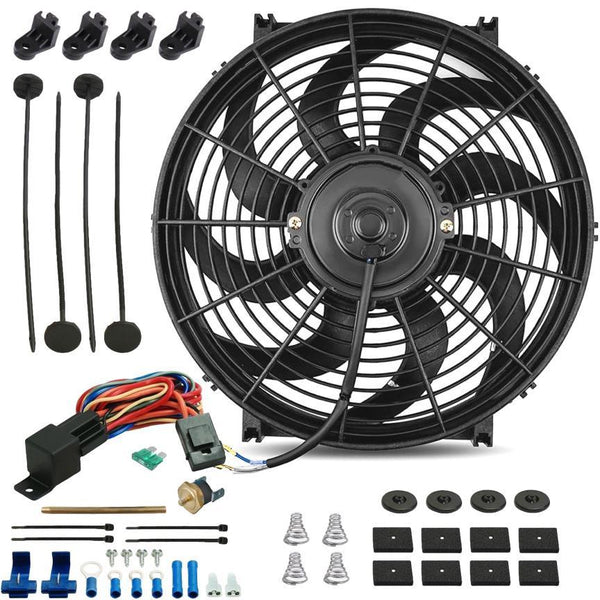 16 Electric Radiator Cooling Fan 12V 120W 10 Blades Car Thermostat Ki