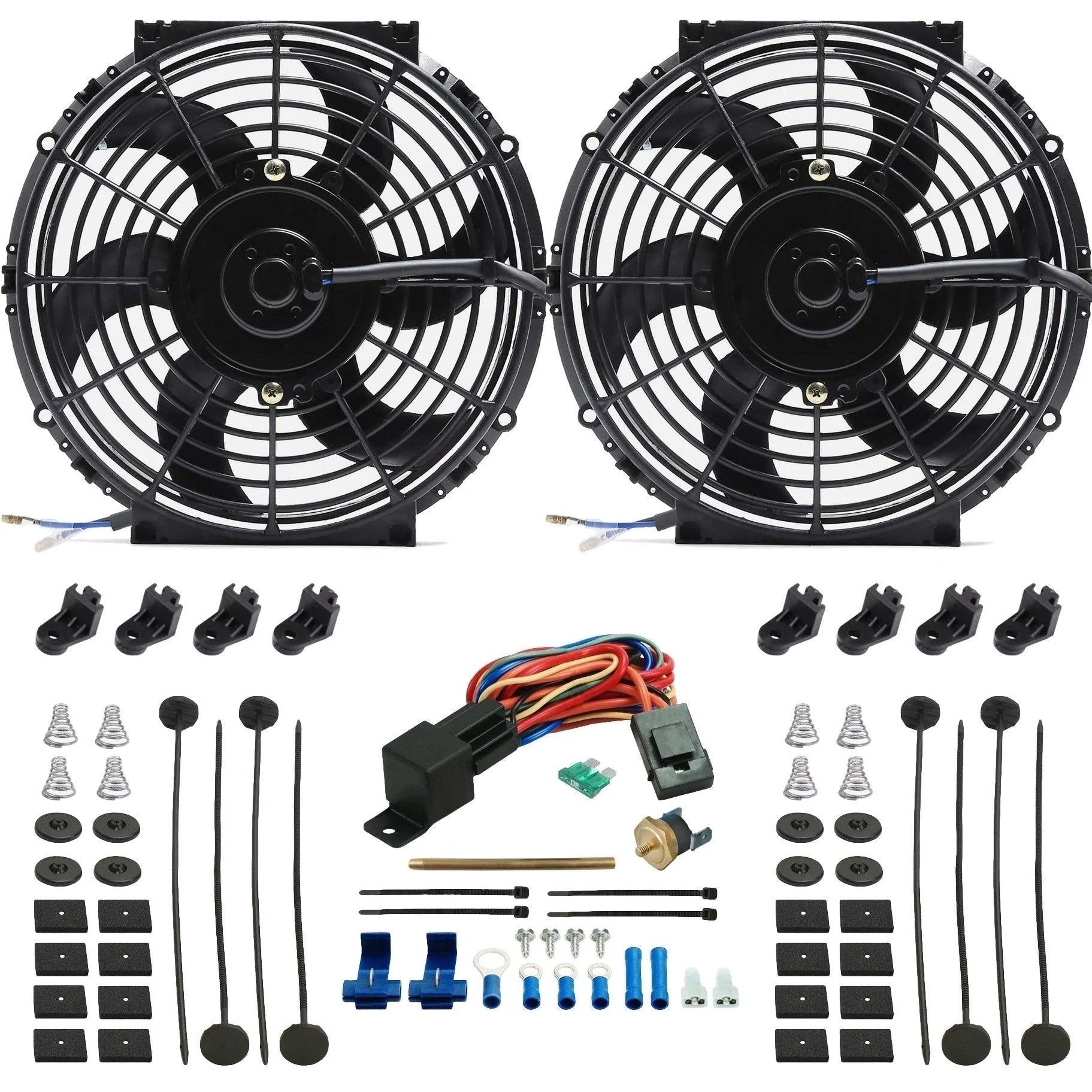 Dual 14-15 Inch Electric Cooling Fans Push-In Probe Thermostat Temp Sw –  American Volt