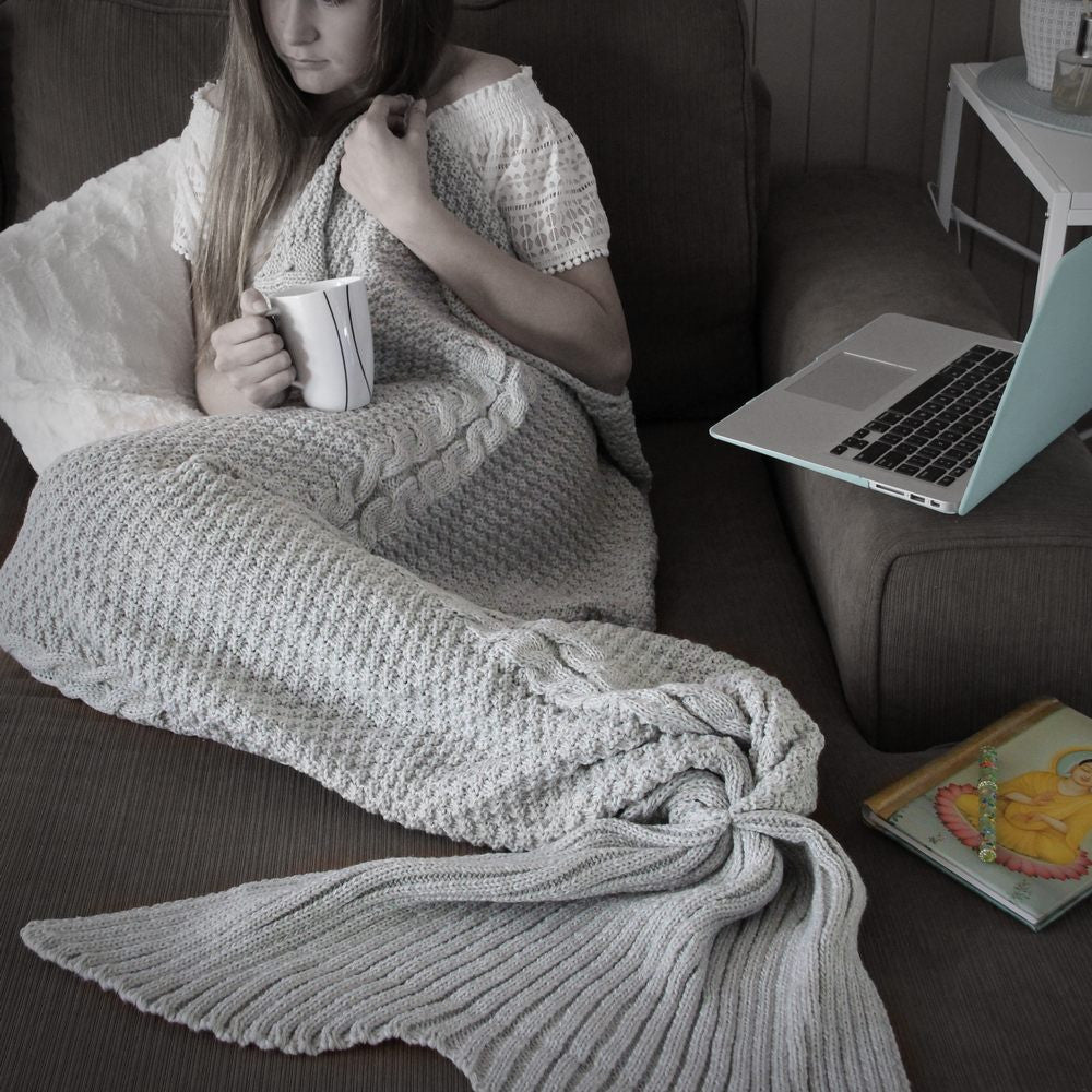Adult Luxe Mermaid Tail Blanket in Ash Grey