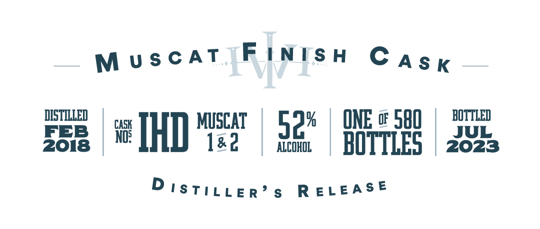 Muscat Finish Cask, Distilled Feb 2018, Cask No IHD Muscat 1&2, One of 580 Bottles, Bottled July 2023, Distiller's Release