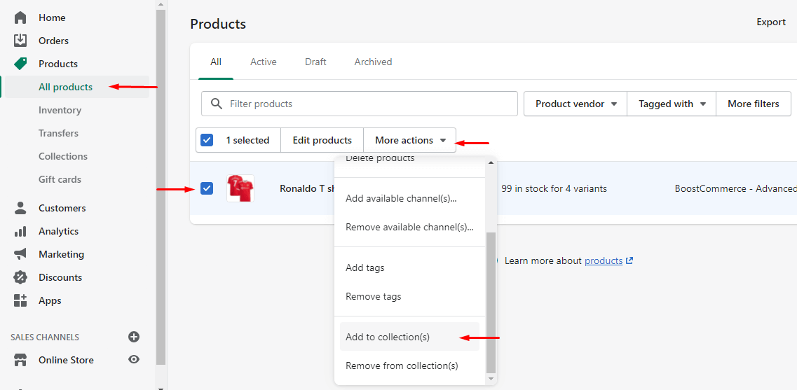 Add product to collection via product setting
