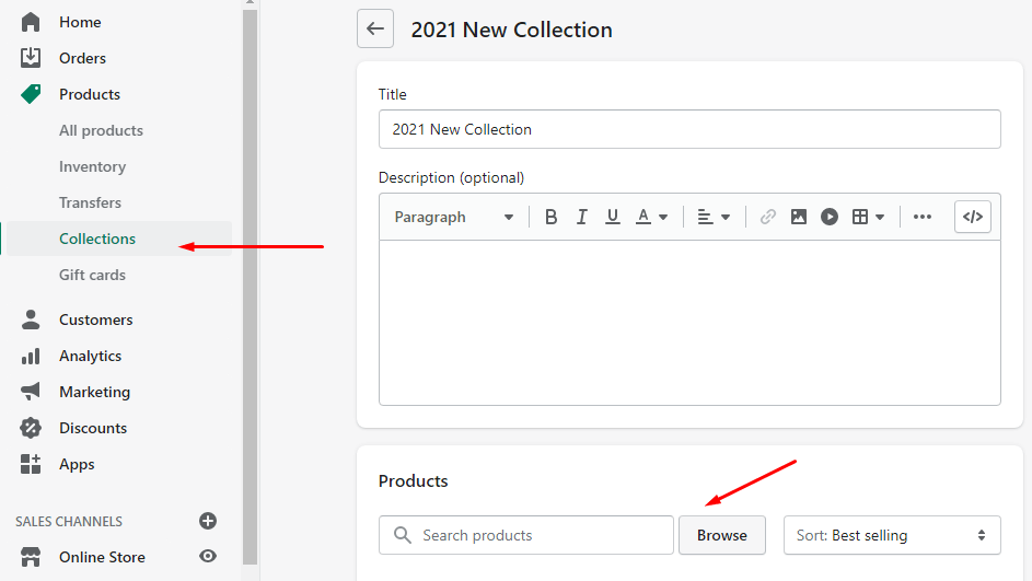 Add product via collection setting
