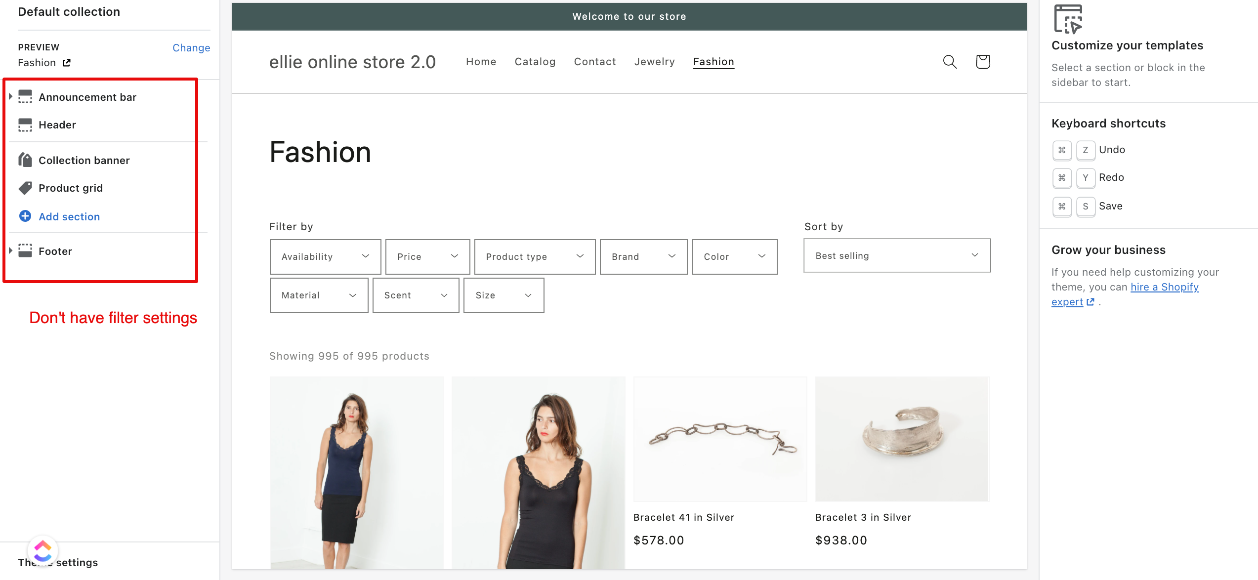 filter setting on shopify dawn theme shopify online store 2.0