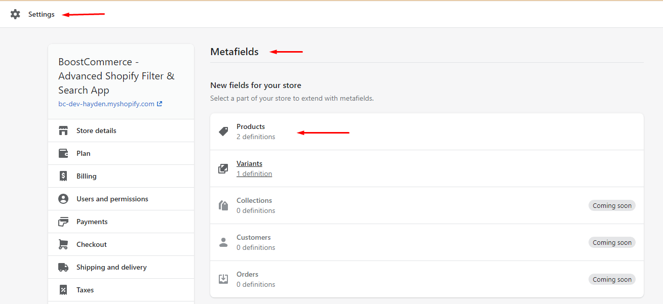 Step 1 - Choose metafields types