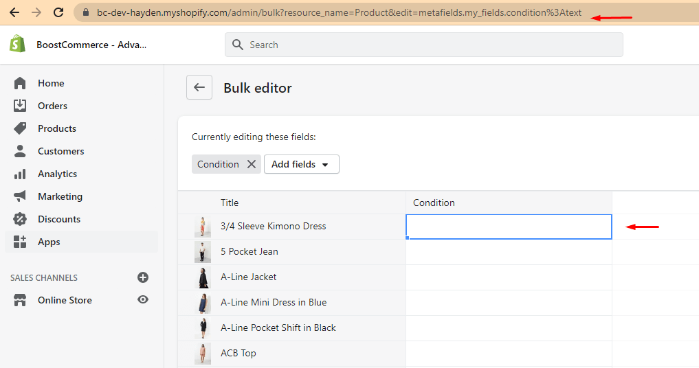 Step 2 - Shopify metafields bulk editor