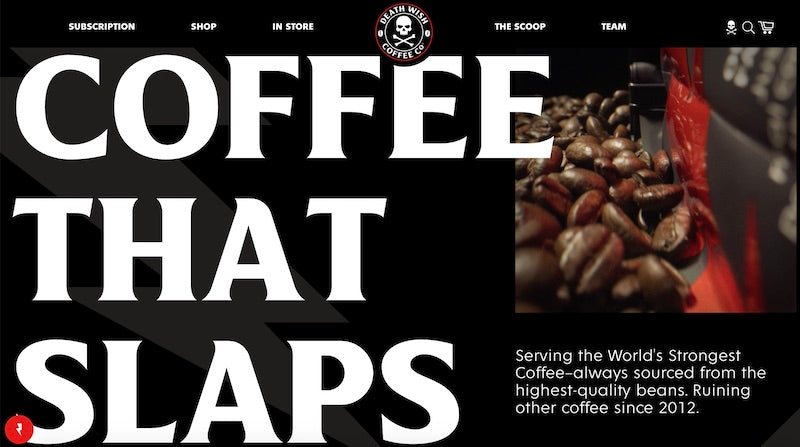 how to use visuals to impress visitors | death wish coffee example - one product Shopify store
