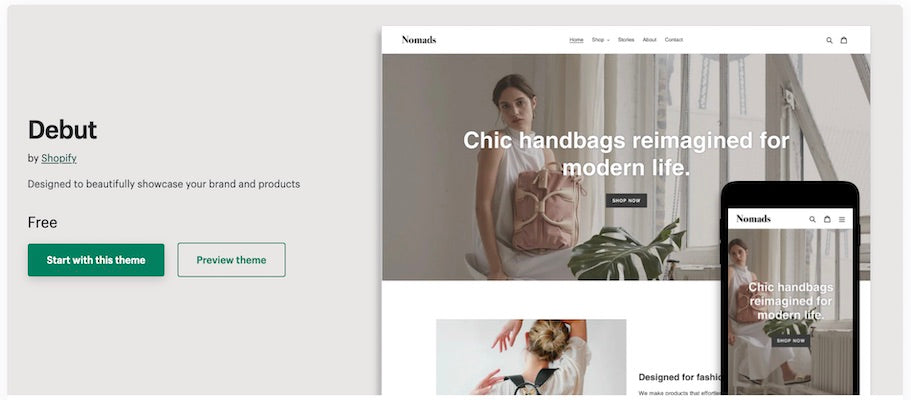 debut theme shopify one product Shopify store