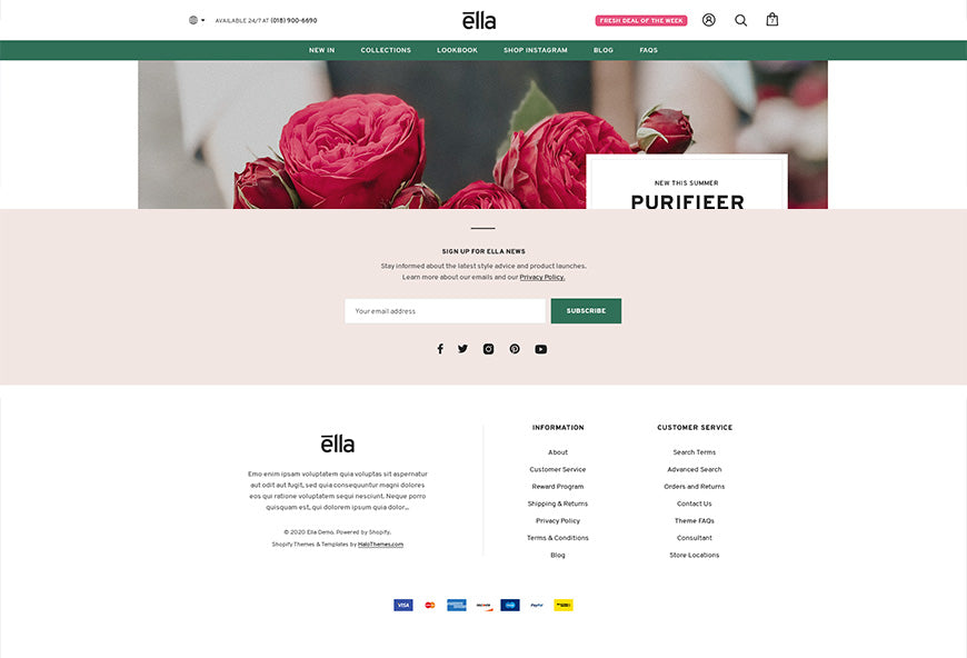 multiple header and footer design on ella shopify theme