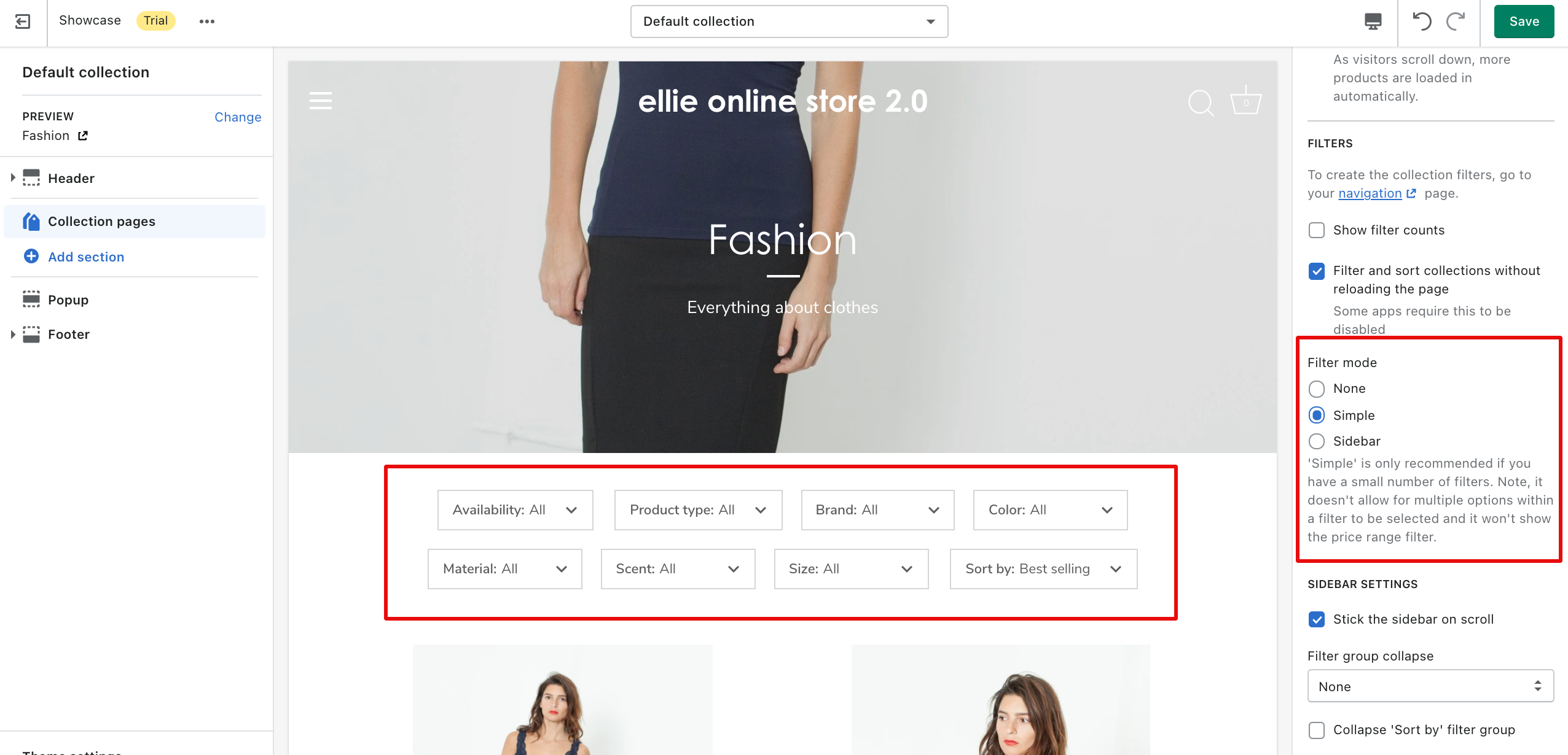 shopify online store 2.0 issue when changing layout of shopify storefront filtering