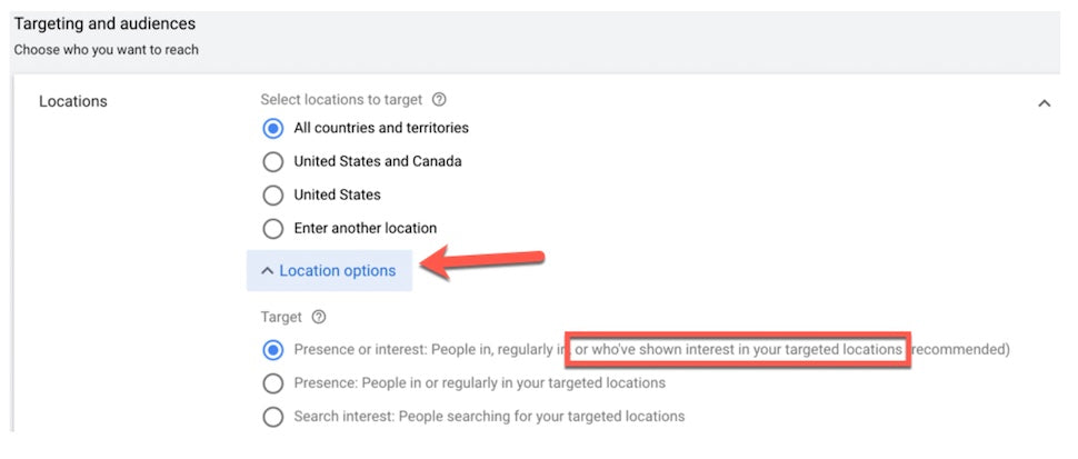 location default setting on google ads | google ads for shopify