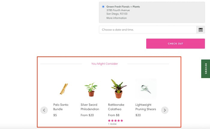 green fresh florals cart page recommendation