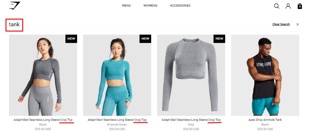 gymshark synonym example shopify filters