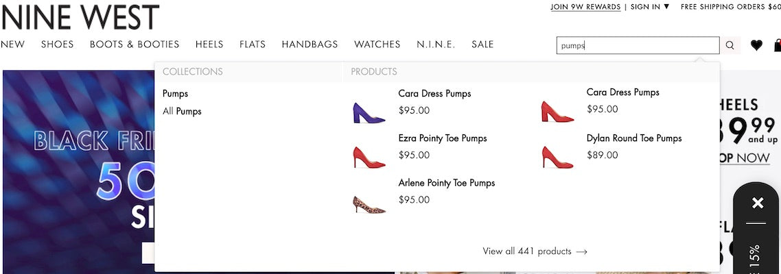 nine west product recommendations search