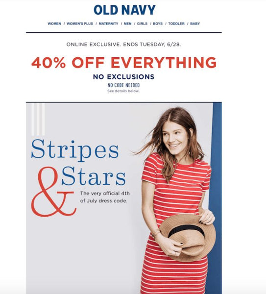 old navy email promotion for independence day summer sales
