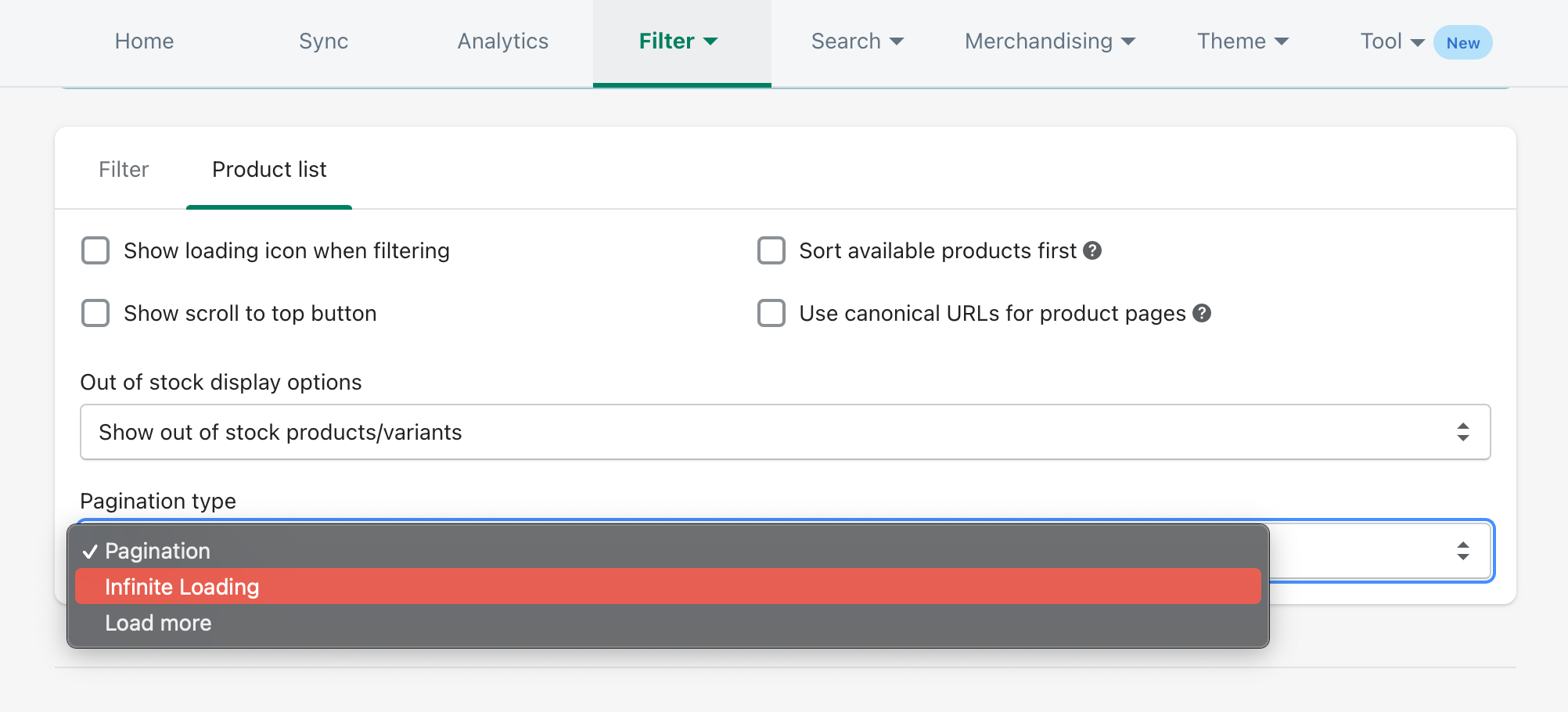 pagination styles using boost product filter & search