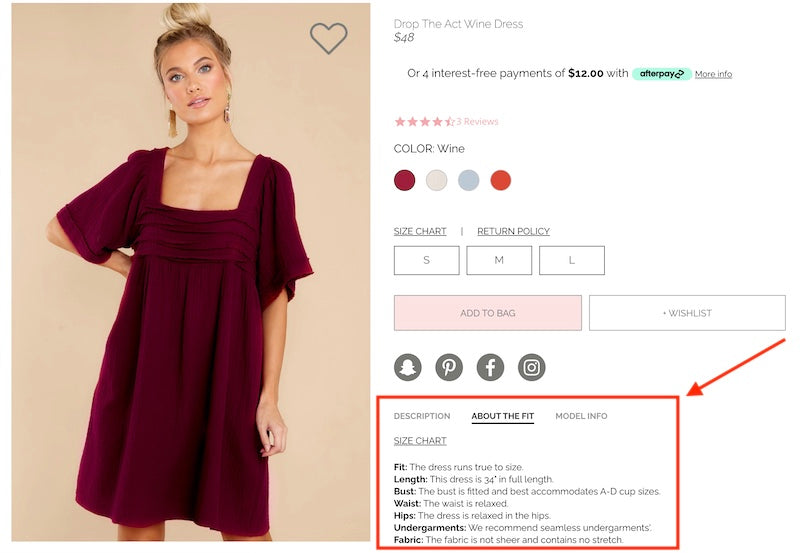 red dress boutique product information | abandoned cart best practices