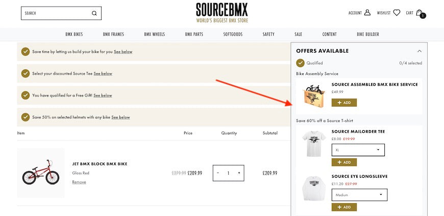 sourcebmx cross-sell at checkout