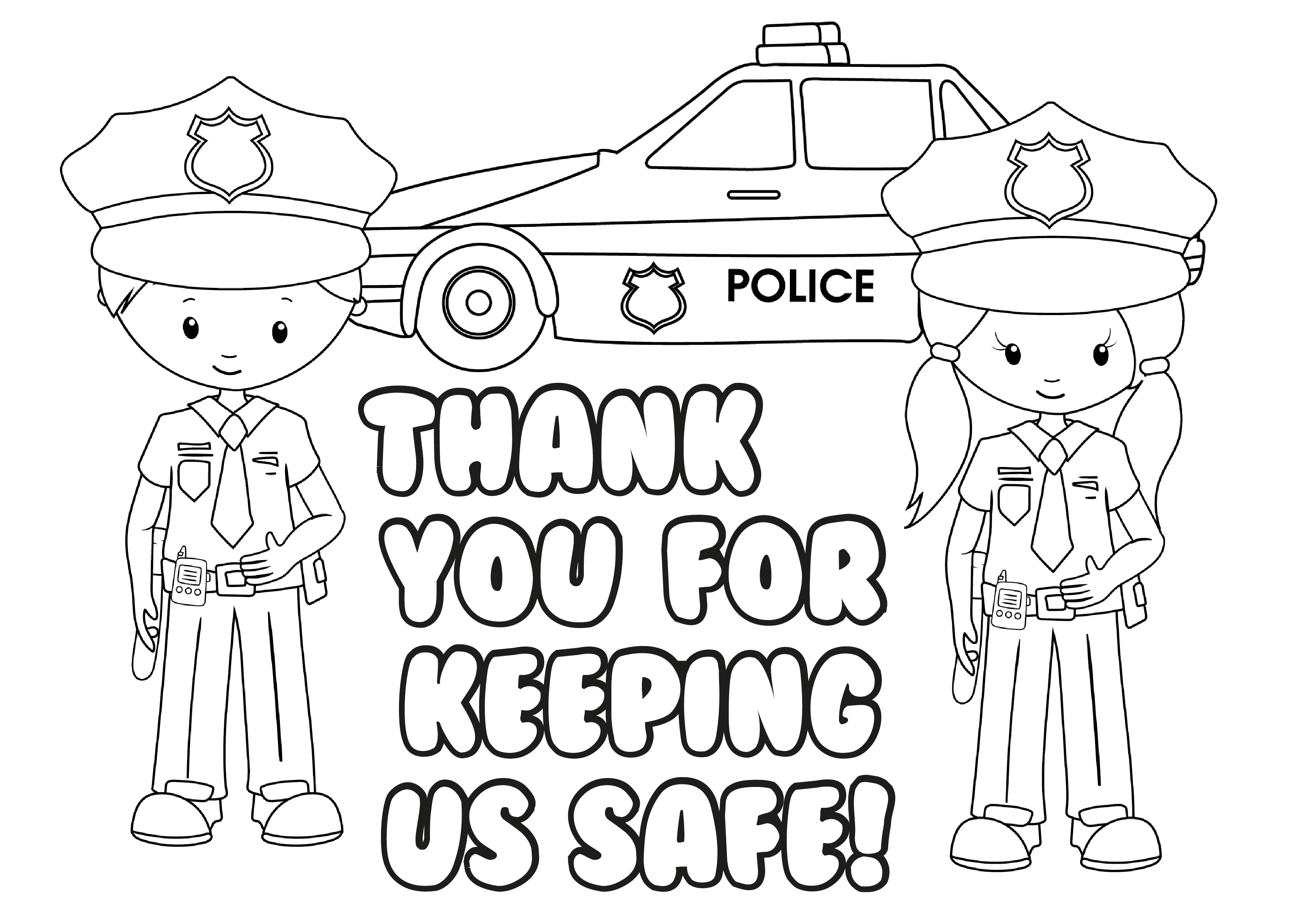thank you police free colouring in download