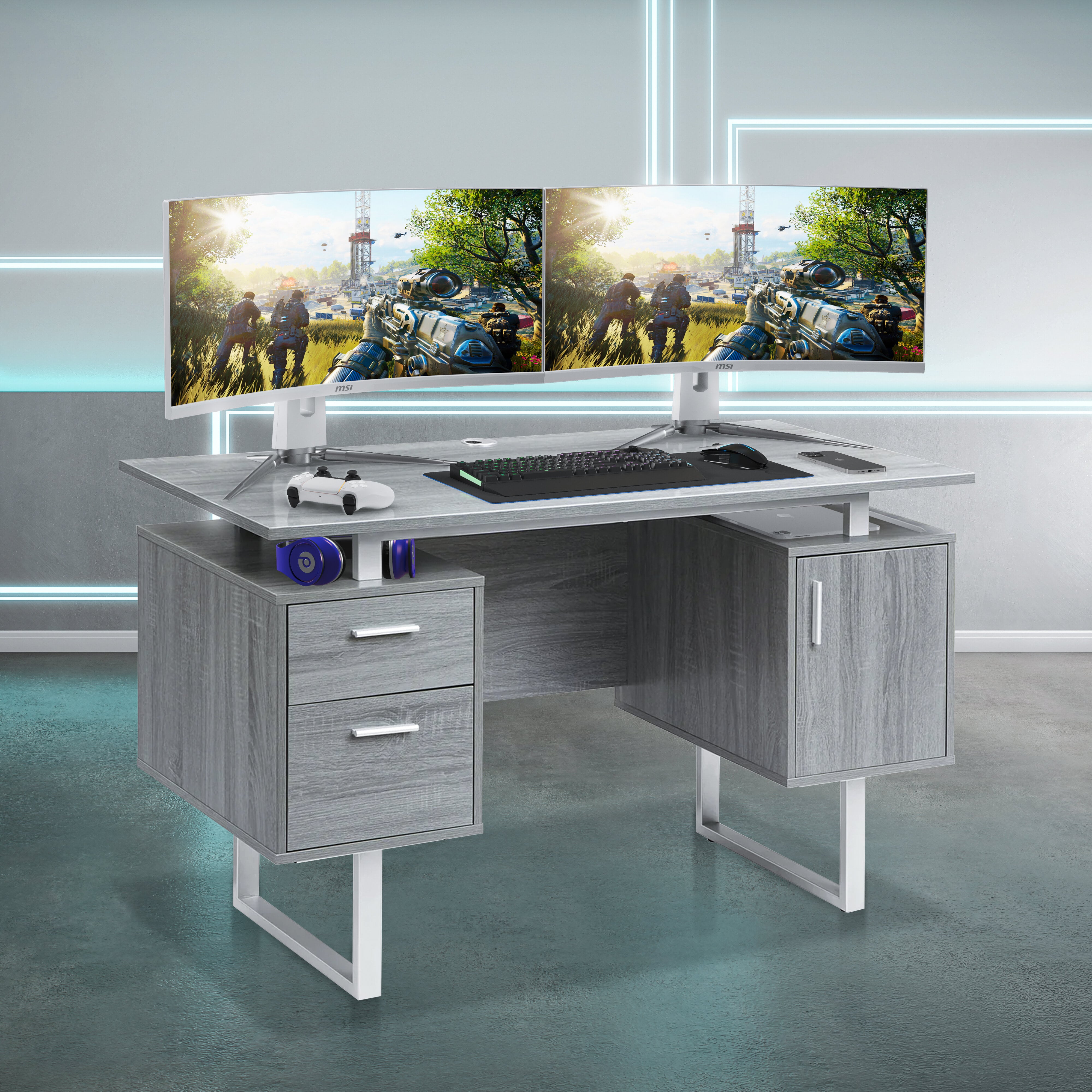 Arctic Grey Gaming Desk - Techni Sport product image