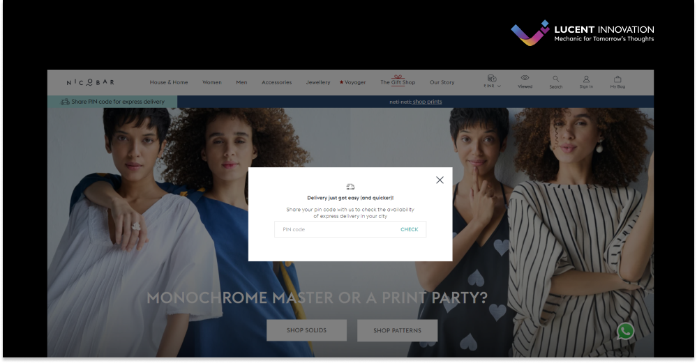 Pin code-based delivery - Nicobar Site Screen shot