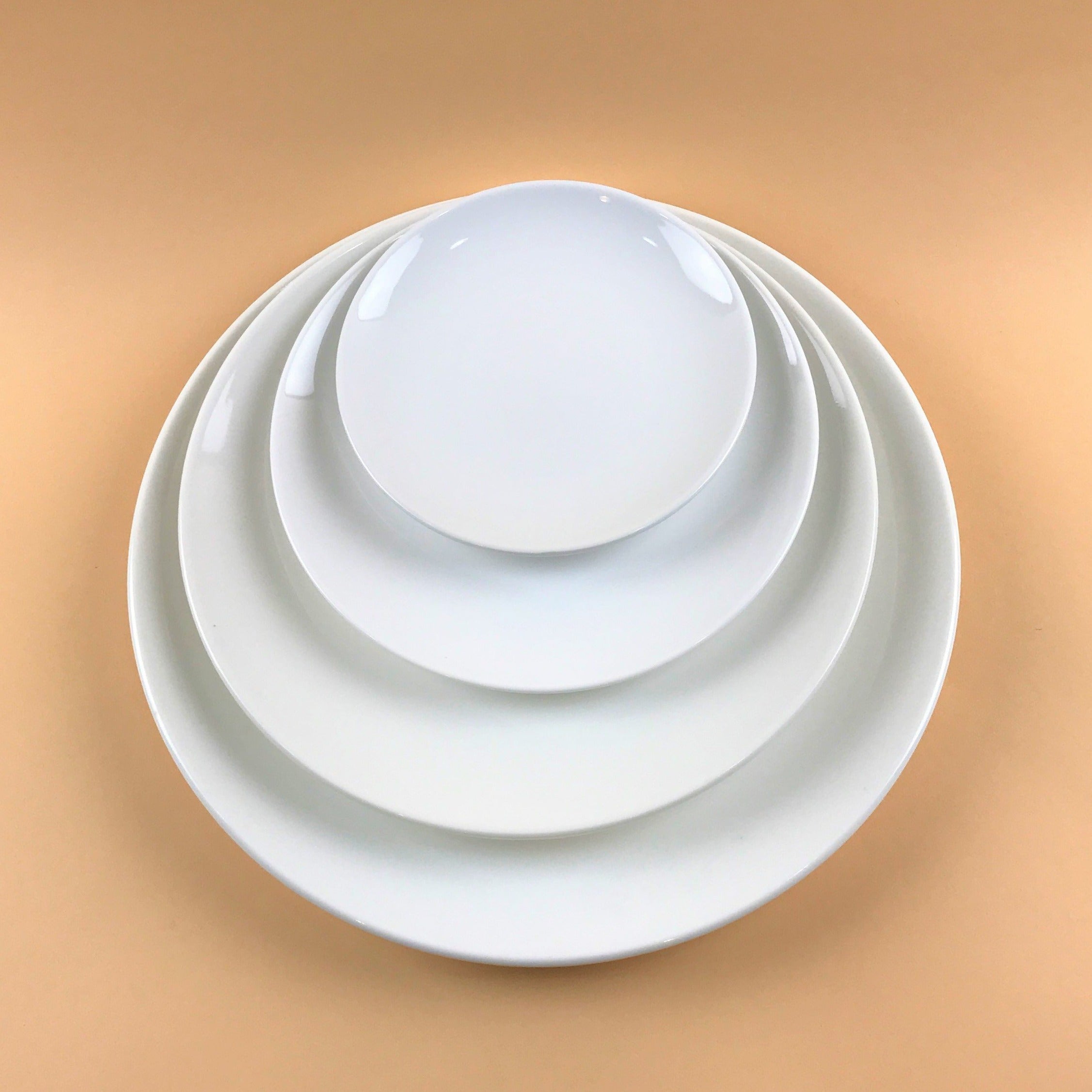 Heavy Duty Restaurant-Use White Square Plates in 6 sizes, 5 1/4, 7 1/4, 8  1/4, 9 1/4, 10 1/4, and 11 1/4