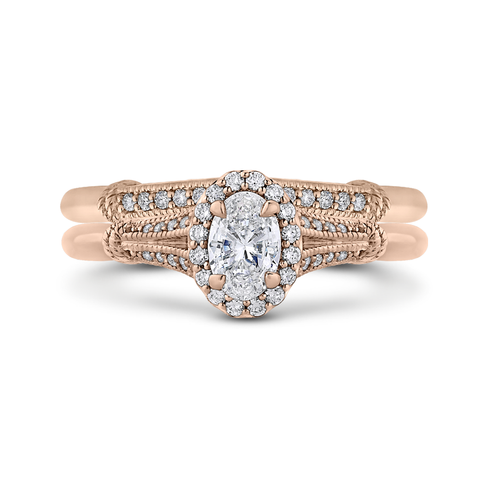 14K Rose Gold Oval Diamond Halo 