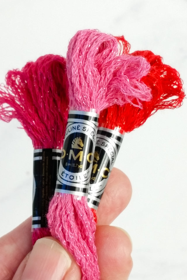 Tips for stitching with DMC's new Mouline Etoile sparkle embroidery floss