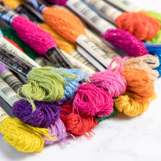 Tips for stitching with DMC's new Mouline Etoile sparkle embroidery floss