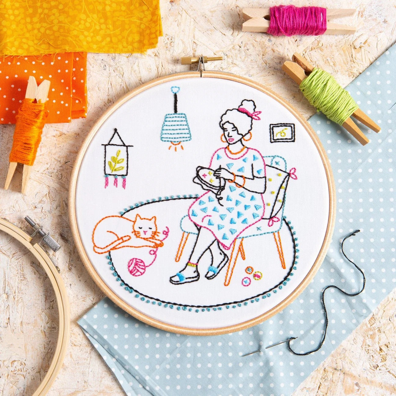 Mini Hand Embroidery Kit - Village Cottage - Stitched Modern