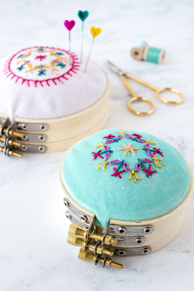 How to make a pretty embroidery hoop pin cushion